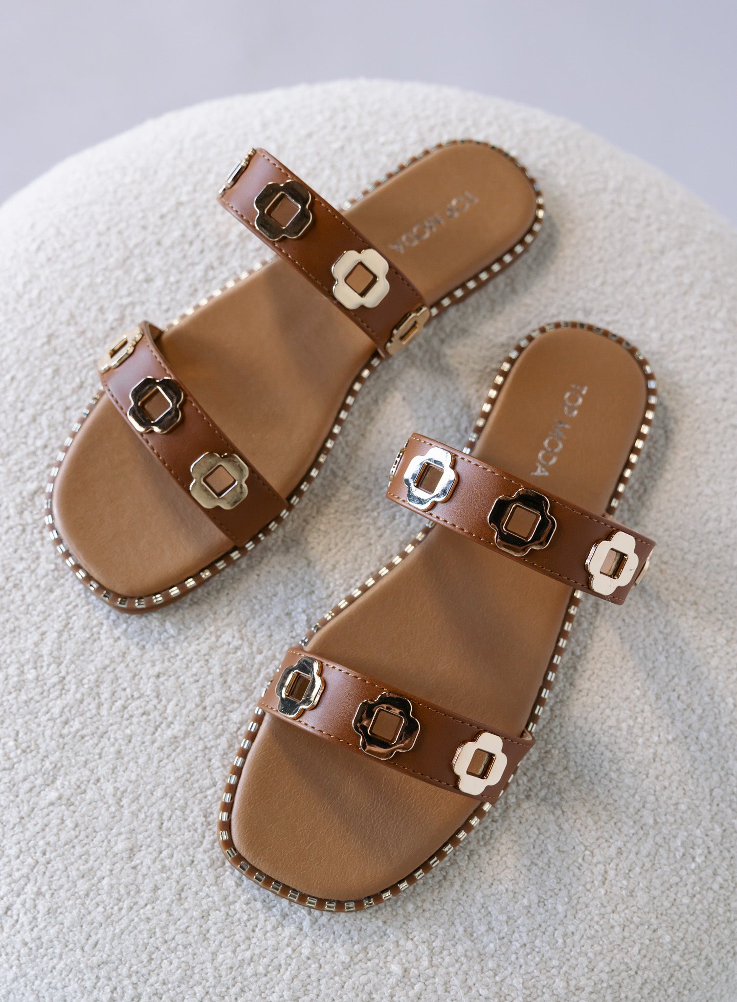 【COLOR iN ID】Slide eyelet sandals Women's Elain Floral Embroidered Mesh Slide Sandals with