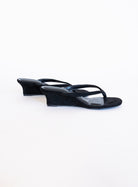 Sutton Suede Kitten Wedges in Black, black suede thong mules on a low kitten wedge