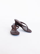 Sutton Suede Kitten Wedges in Brown, brown suede thong mules on a low kitten wedge