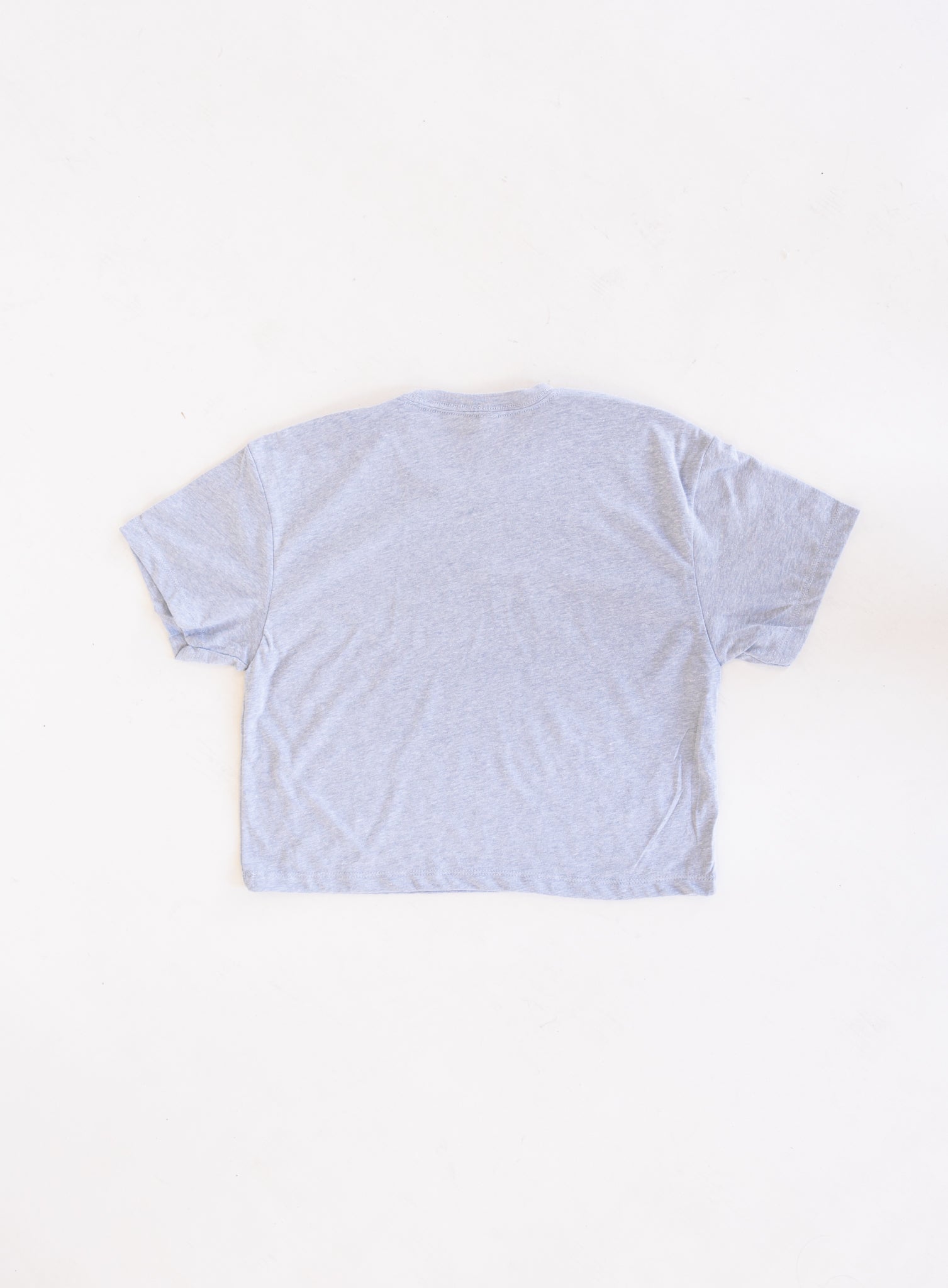 Jags Embroidered Crop Tee, a heather grey crewneck crop tee with a teal and gold embroidered jaguar