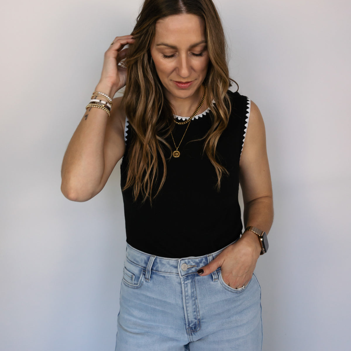 Mason Stitched Hem Tank - Black